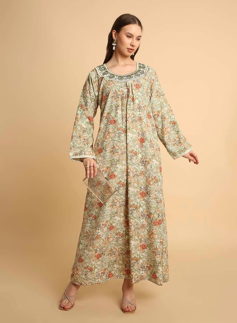 HANA & SARA Traditional Arabic Jalabiya Women’s Long Dress with Embroidered Neckline - Image 4